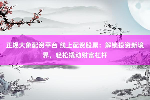 正规大象配资平台 线上配资股票：解锁投资新境界，轻松撬动财富杠杆